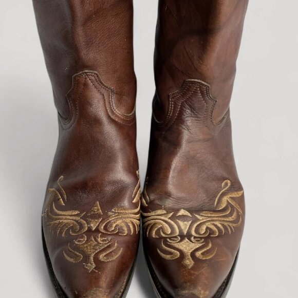 Santa Fe Brown Embroidered Cowboy Western Leather Boots Men's 11.5 D - Picture 4 of 12